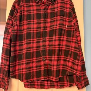 Eddie Bauer Mens XL Flannel Shirt Red Black Plaid Button Up